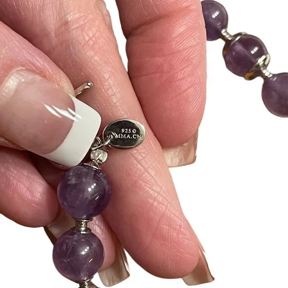 Exquisite Signed MMA CA Amethyst and 925 Silver Toggle Necklace